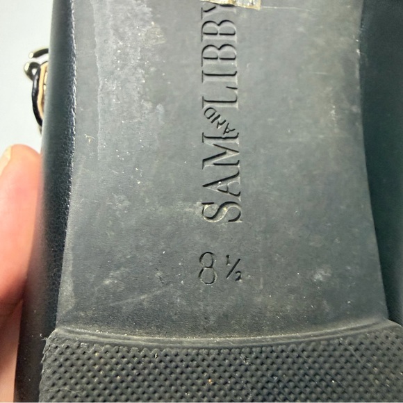 Sam & Libby Fredi Black Mary Jane Gold Buckle Leather Flats Size 8 1/2 - Picture 14 of 16
